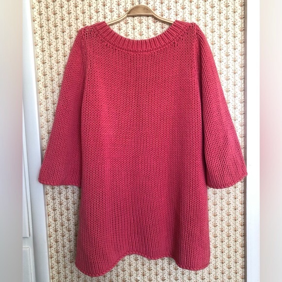 Soft Surroundings Cotton Coral Chunky Knit 3/4 Sleeve Sweater | Large - Picture 3 of 4